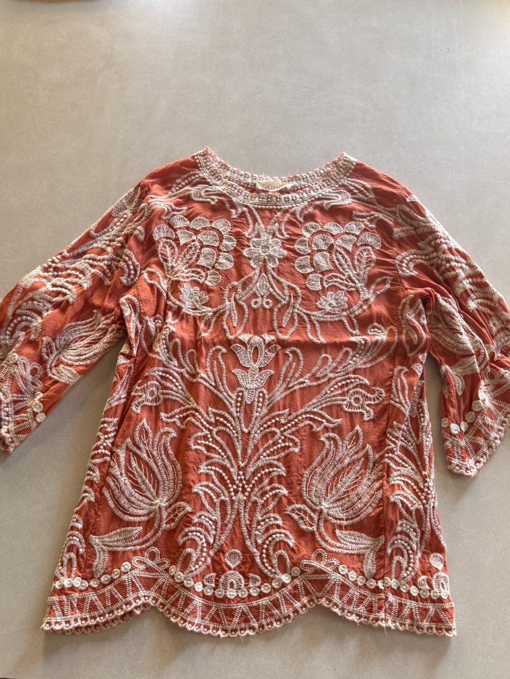 Solitaire Orange Blouse with Cream Embroidered Lace